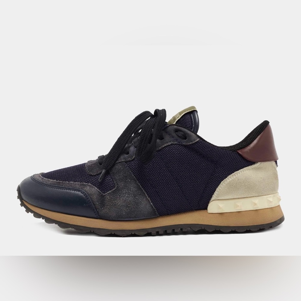 Valentino Rock-runner tricolor leather, suede and mesh sneakers. Size: 40 (US 7)